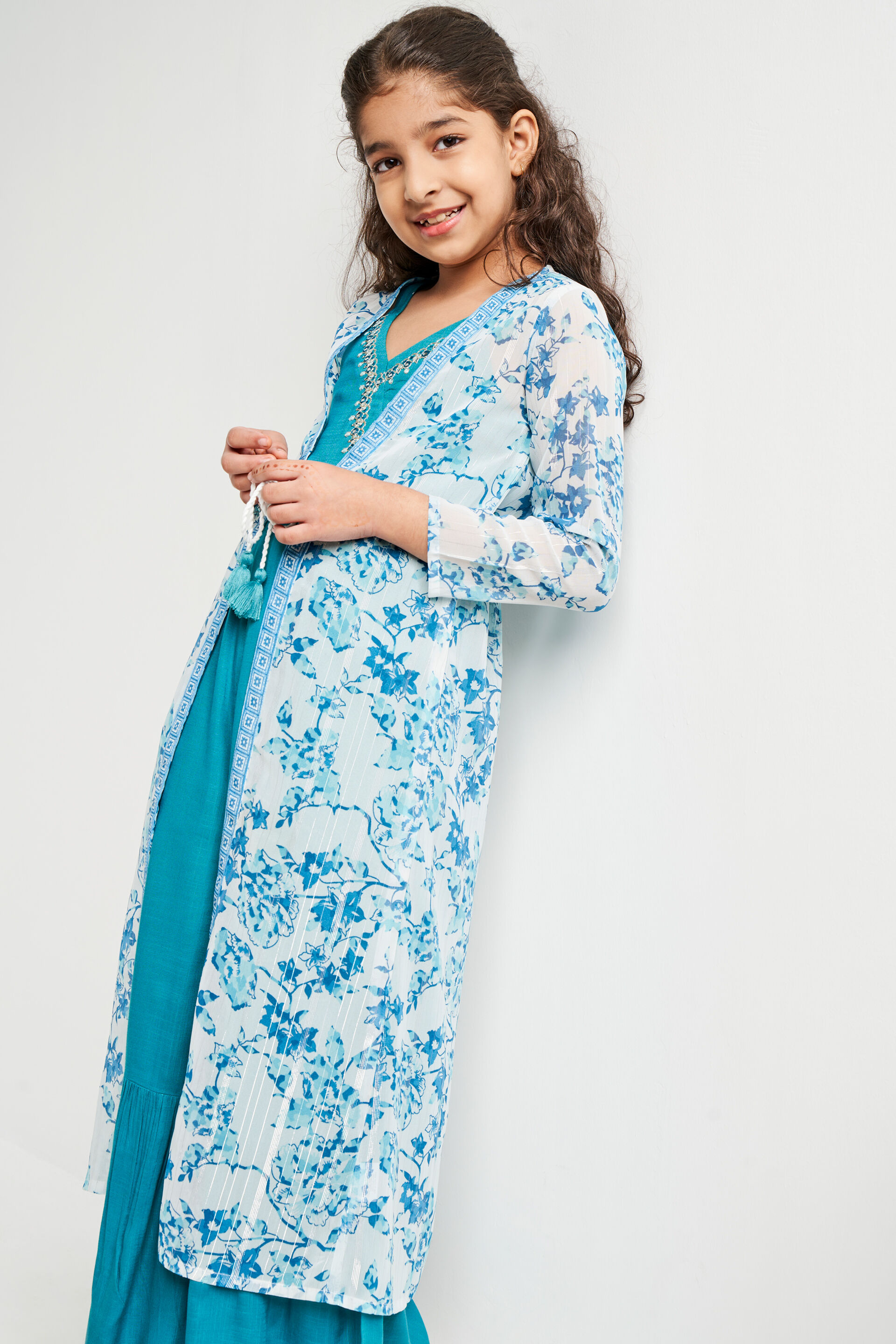 Blue Floral Flared Suit, Blue, image 3